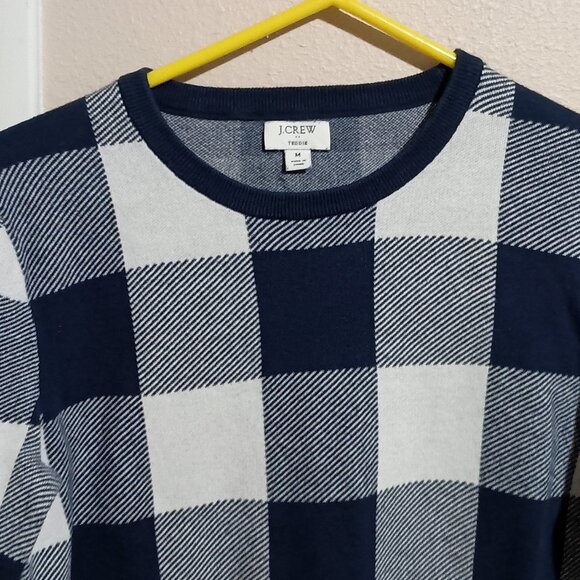 J Crew Teddie Sweater Women Size Medium Blue/White Checkered - Picture 6 of 12